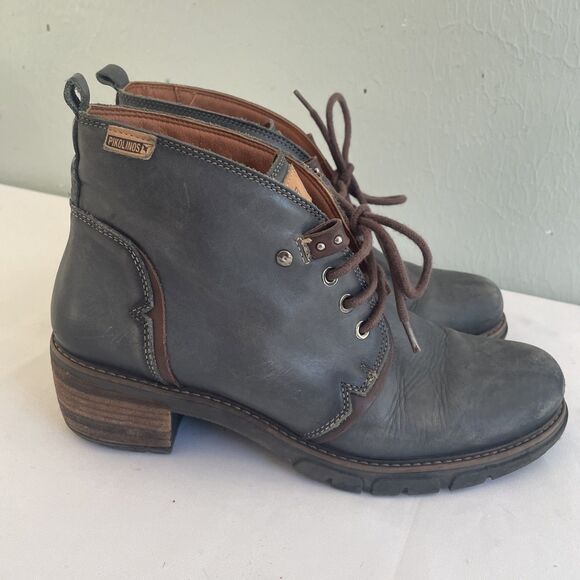 Pikolinos San Sebastia Sz 40, US 9-9.5 Ankle Boots Lead Gray Leather steampunk - Picture 1 of 9